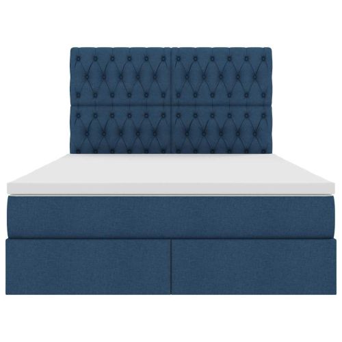 Легло с място за съхранение и LED Синьо 140 x 200 cm Полиестер