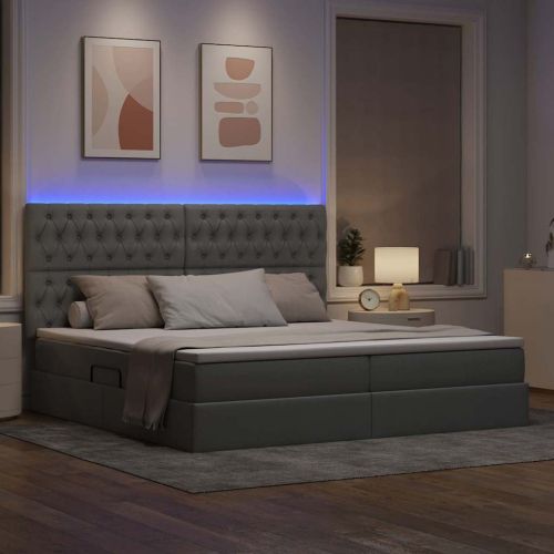 Легло с място за съхранение и LED Светлосиво 200 x 200 cm