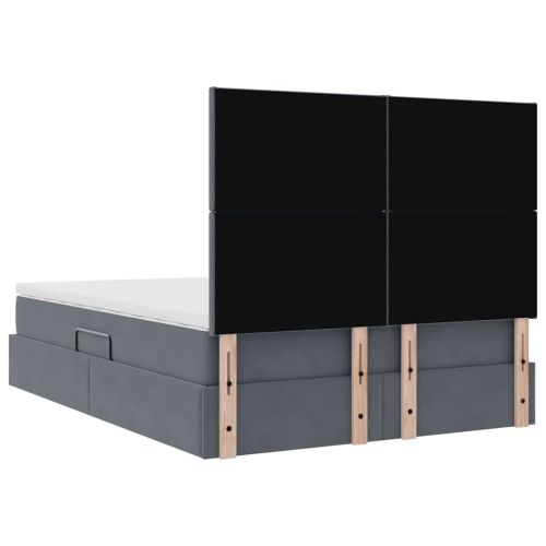 Легло с място за съхранение и LED Тъмен сив 140 x 200 cm Кадифе