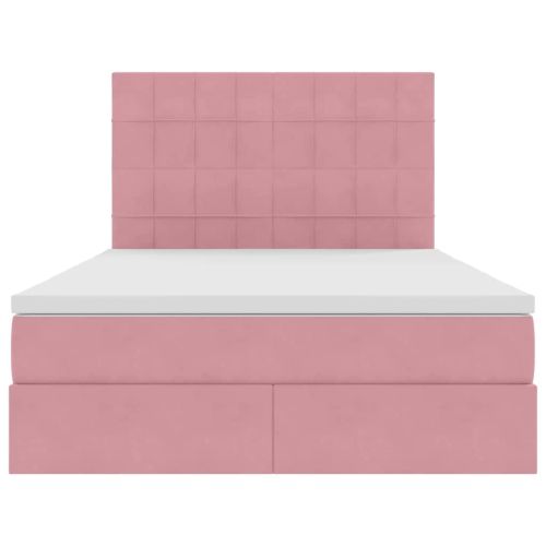 Легло с място за съхранение и LED Розово 140 x 190 cm Кадифе