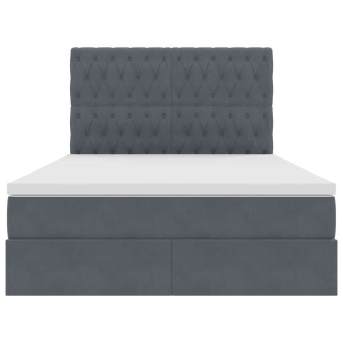 Легло с място за съхранение и LED Тъмен сив 140 x 190 cm Кадифе