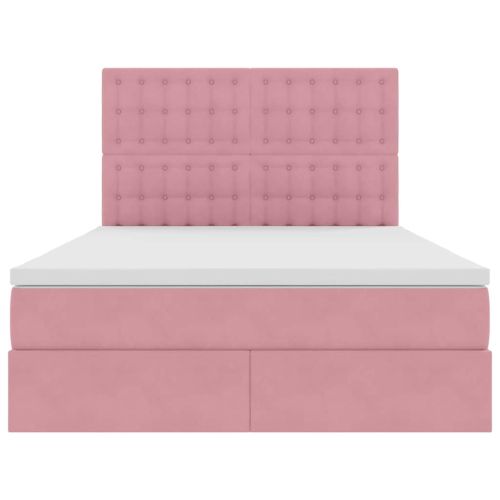 Легло с място за съхранение и LED Розово 140 x 190 cm Кадифе