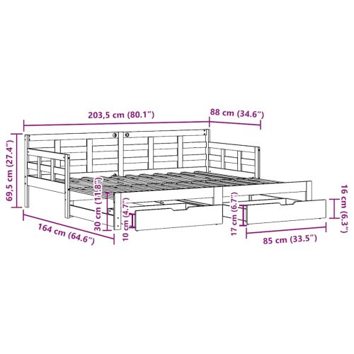 Дневно легло с уширение и чекмеджета без матрак бяло 80x200 см