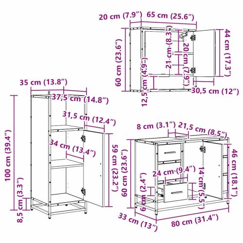 Комплект мебели за баня с рафт 3 pcs Черния дъб Инженерно дърво