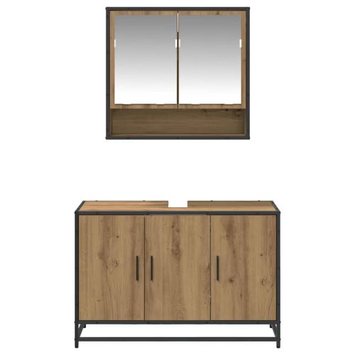 Комплект мебели за баня с рафт 2 pcs Дъб Инженерно дърво