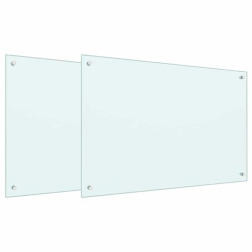 Кухненски заден панел 2 pcs Бяло 90 x 60 cm закалено стъкло
