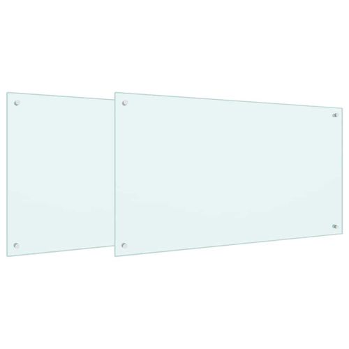Кухненски заден панел 2 pcs Бяло 100 x 60 cm закалено стъкло