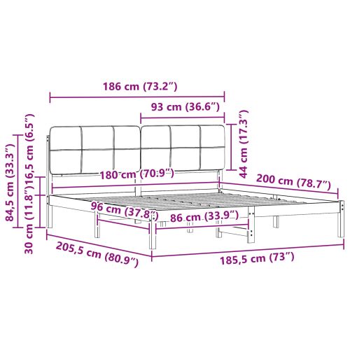 Леглова рамка с тапицирана гръбна част Тъмен сив 180 x 200 cm