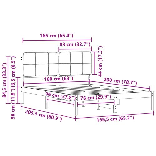 Леглова рамка с тапицирана гръбна част Черно 160 x 200 cm