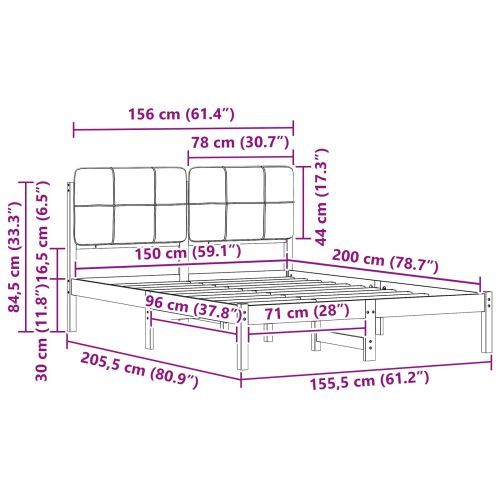 Леглова рамка с тапицирана гръбна част Светлосиво 150 x 200 cm