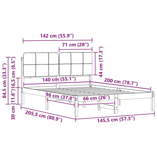 Леглова рамка с тапицирана гръбна част Светлосиво 140 x 200 cm