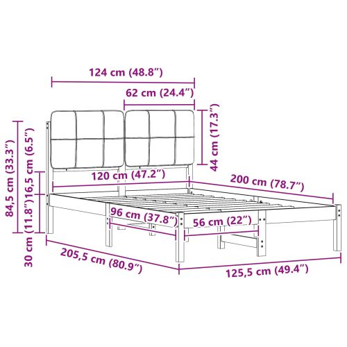Леглова рамка с тапицирана гръбна част Черно 120 x 200 cm