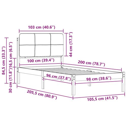 Леглова рамка с тапицирана гръбна част Черно 100 x 200 cm