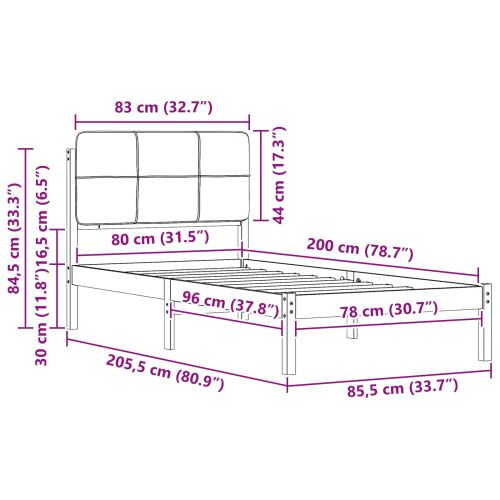 Леглова рамка с тапицирана гръбна част Таупе 80 x 200 cm