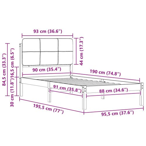 Леглова рамка с тапицирана гръбна част Светлосиво 90 x 190 cm