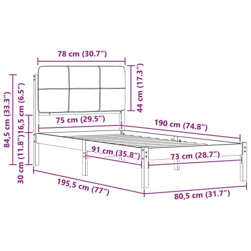 Леглова рамка с тапицирана гръбна част Светлосиво 75 x 190 cm