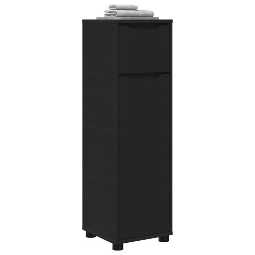 Шкаф за баня с рафт Черно 30,5 x 30 x 101 см Инженерно дърво