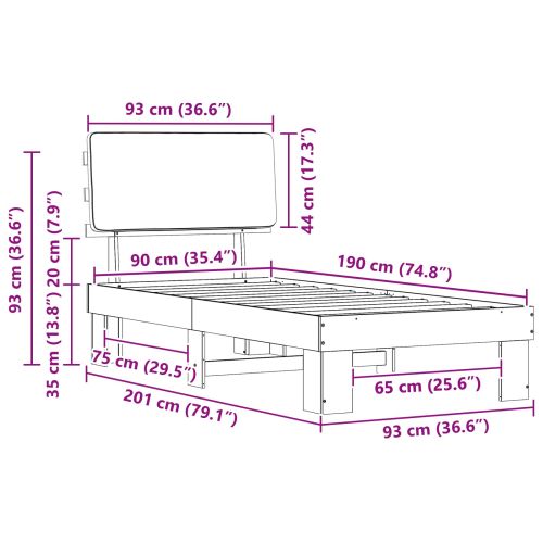 Леглова рамка с тапицирана гръбна част Светлосиво 90 x 190 cm