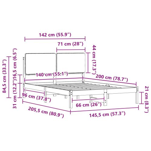 Леглова рамка с тапицирана гръбна част Светлосиво 140 x 200 cm