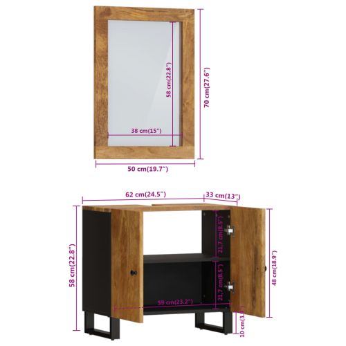 Комплект мебели за баня, 2 части, масивна мангова дървесина