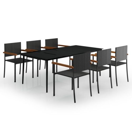 Градински трапезен комплект, 7 части, черен