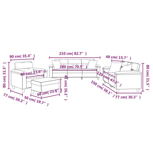 Комплект дивани 4 части с възглавници черен плат микрофибър