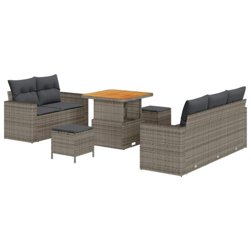 Градински Софа Комплект с възглавница 8 pcs Сив полиратан