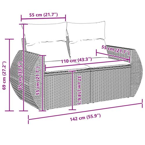 Градински Софа Комплект с възглавница 10 pcs Сив полиратан
