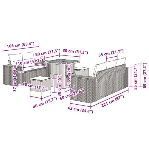 Градински Софа Комплект 8 pcs Сив полиратан