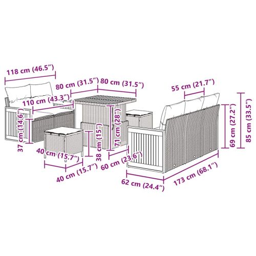 Градински Софа Комплект с възглавница 8 pcs Сив