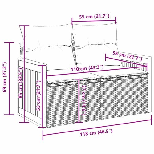 Градински Софа Комплект с възглавница 9 pcs Сив