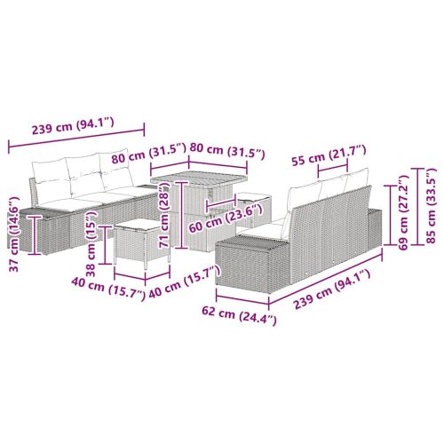 Градински Софа Комплект 9 pcs Светло сиво и тъмно сиво