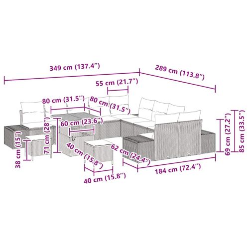 Градински Софа Комплект 13 pcs Светло сиво и тъмно сиво