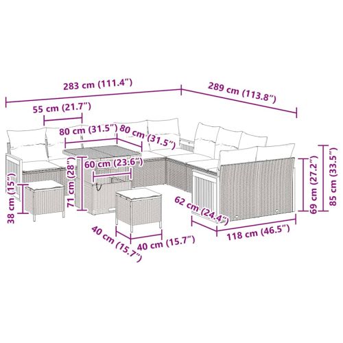 Градински Софа Комплект с възглавница 17 pcs Сив полиратан