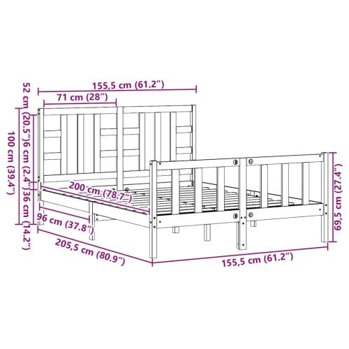 Рамка за легло с табла бяла King Size масивно дърво