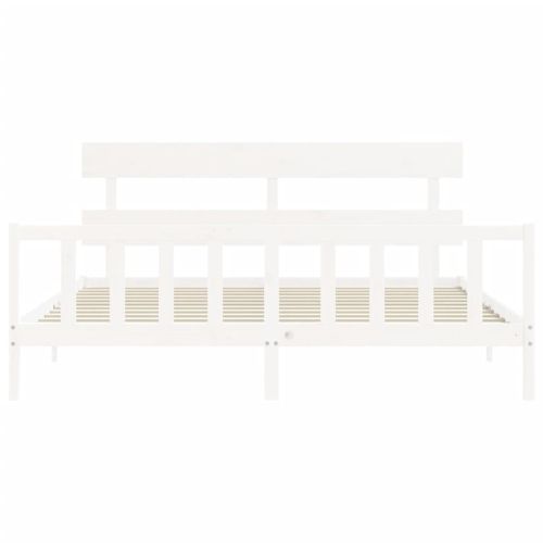 Рамка за легло с табла бяла Super King Size дърво масив