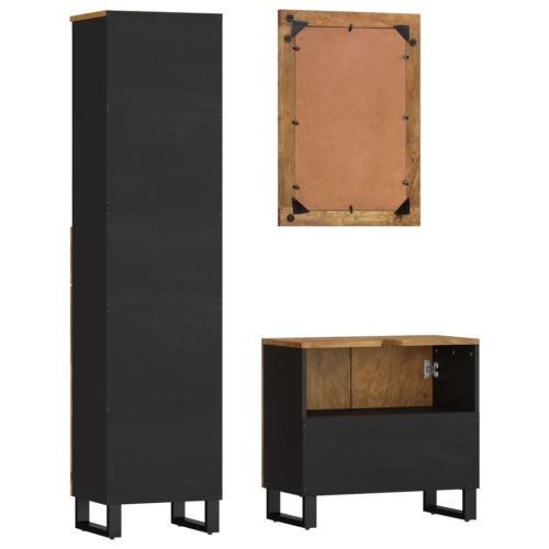 Комплект мебели за баня, 3 части, масивна мангова дървесина