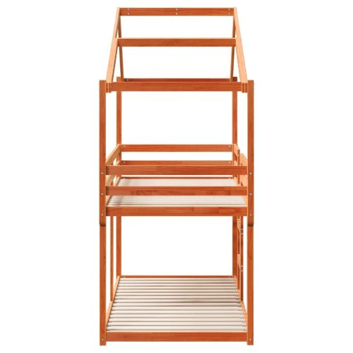 Двуетажно легло с покрив, восъчнокафяв, 90x200 см, бор масив