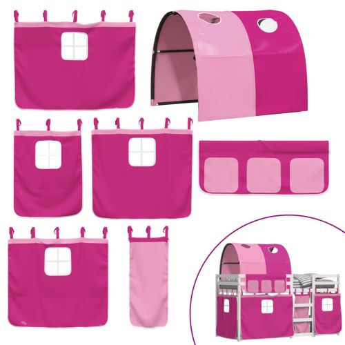 Двуетажно легло със завеси розово 90x200 см масивен бор масив