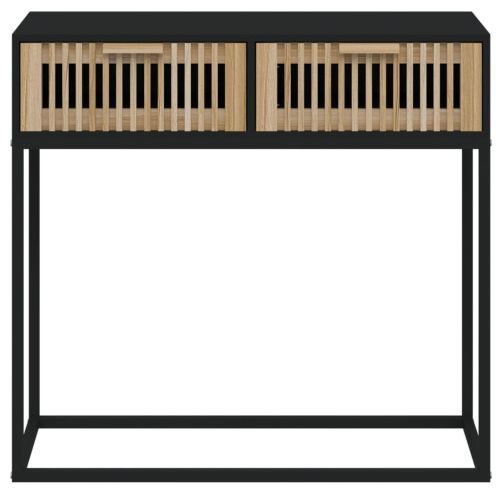 Конзолна маса, черна, 80x30x75 см, инженерно дърво и желязо