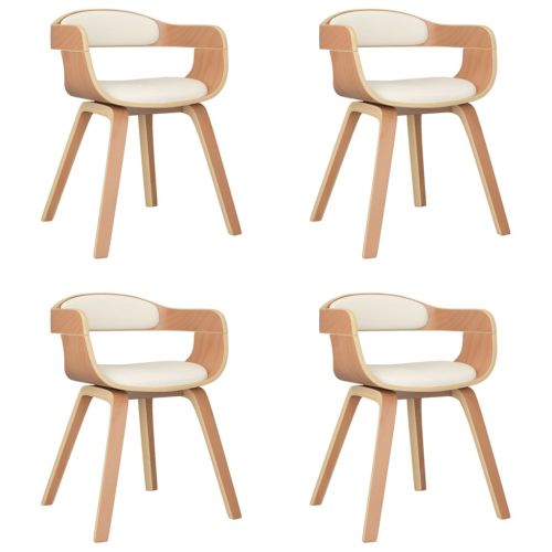 Трапезни столове, 4 бр, кремаво, извито дърво и изкуствена кожа