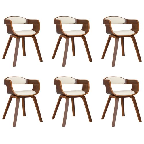 Трапезни столове, 6 бр, кремаво, извито дърво и изкуствена кожа