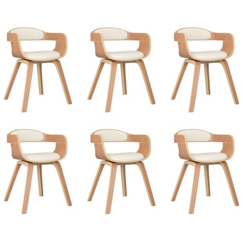 Трапезни столове, 6 бр, кремаво, извито дърво и изкуствена кожа