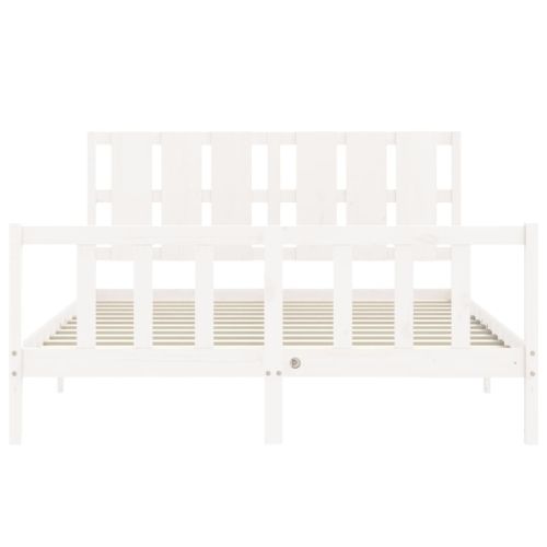 Рамка за легло с табла бяла King Size масивно дърво