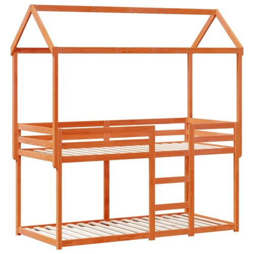 Двуетажно легло с покрив, восъчнокафяв, 90x190 см, бор масив