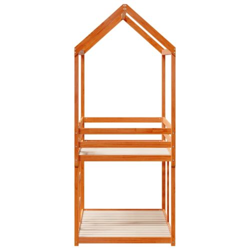 Двуетажно легло с покрив, восъчнокафяв, 90x190 см, бор масив