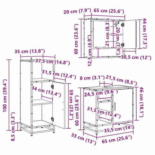 Комплект мебели за баня с рафт 3 pcs Черния дъб Инженерно дърво
