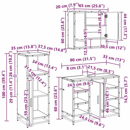 Комплект мебели за баня с рафт 3 pcs Черния дъб Инженерно дърво
