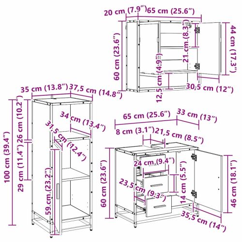 Комплект мебели за баня с рафт 3 pcs Черния дъб Инженерно дърво