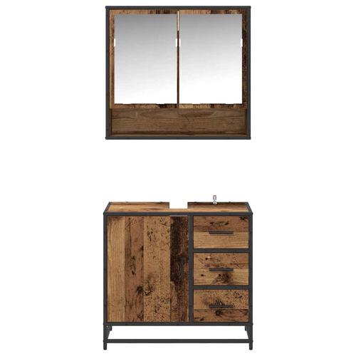 Комплект мебели за баня 2 pcs Старо дърво Инженерно дърво